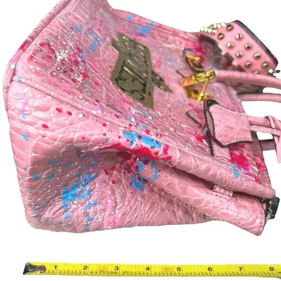 Gorgeous Anca Barbu Hand Painted Pink Splatter Bag 11X6X6 - Picture 12 of 12